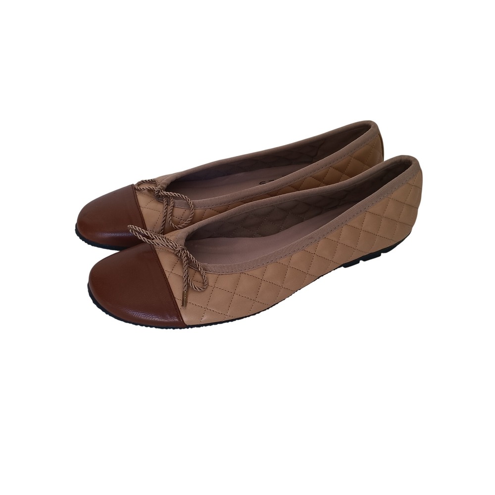 Paul Mayer Attitudes Ballet Flats Womens 7 Tan Brown Quilted Leather Bow Spain